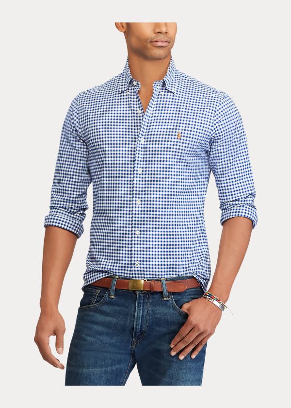 Koszule Ralph Lauren Slim Fit Gingham Shirt Męskie Królewski Niebieski Niebieskie Białe | DGUD6527