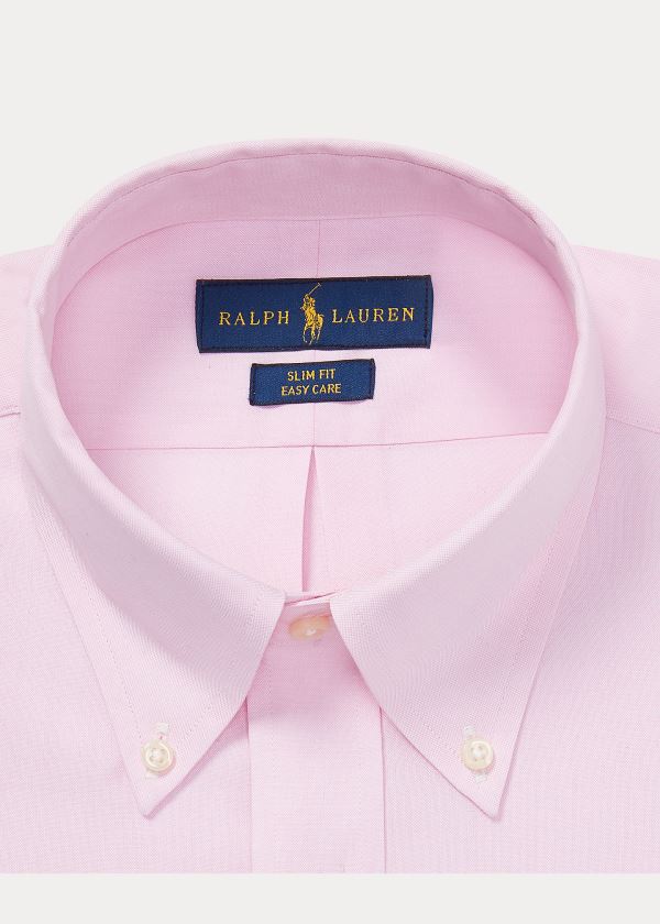 Koszule Ralph Lauren Slim Fit Oxford Shirt Męskie Różowe Białe | NGQB0058