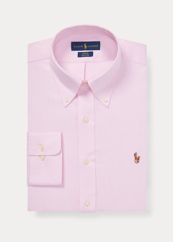 Koszule Ralph Lauren Slim Fit Oxford Shirt Męskie Różowe Białe | NGQB0058