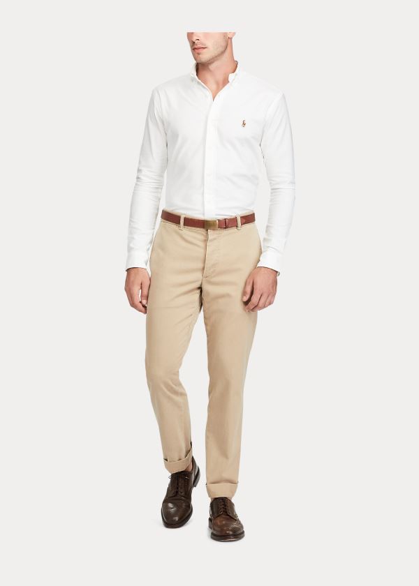 Koszule Ralph Lauren Slim Fit Stretch Oxford Shirt Męskie Białe | ASBI4996