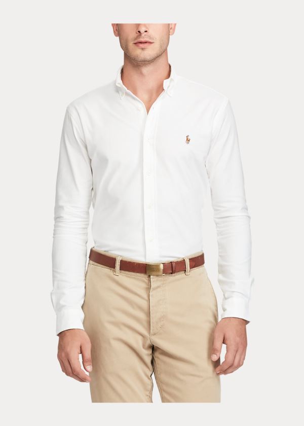 Koszule Ralph Lauren Slim Fit Stretch Oxford Shirt Męskie Białe | ASBI4996