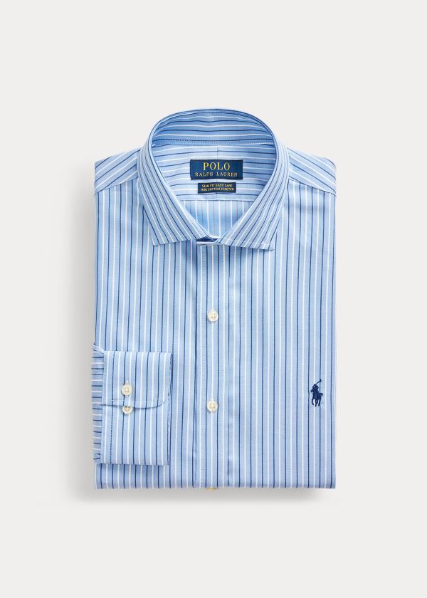 Koszule Ralph Lauren Slim Fit Striped Dobby Shirt Męskie Niebieskie Białe | ULIQ7248