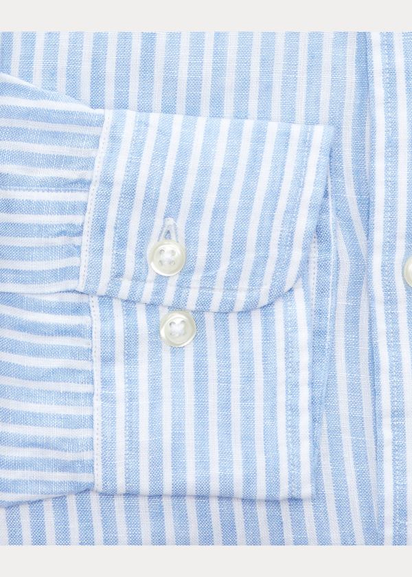 Koszule Ralph Lauren Slim Fit Striped Linen Shirt Męskie Niebieskie Białe | YUBH6966