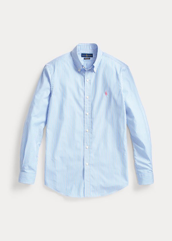 Koszule Ralph Lauren Slim Fit Striped Poplin Shirt Męskie Głęboka Niebieskie Białe | GXWB6430