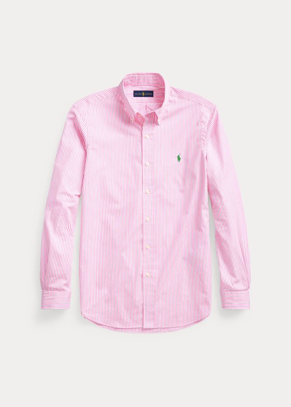 Koszule Ralph Lauren Slim Fit Striped Poplin Shirt Męskie Różowe Białe | PEYS8030