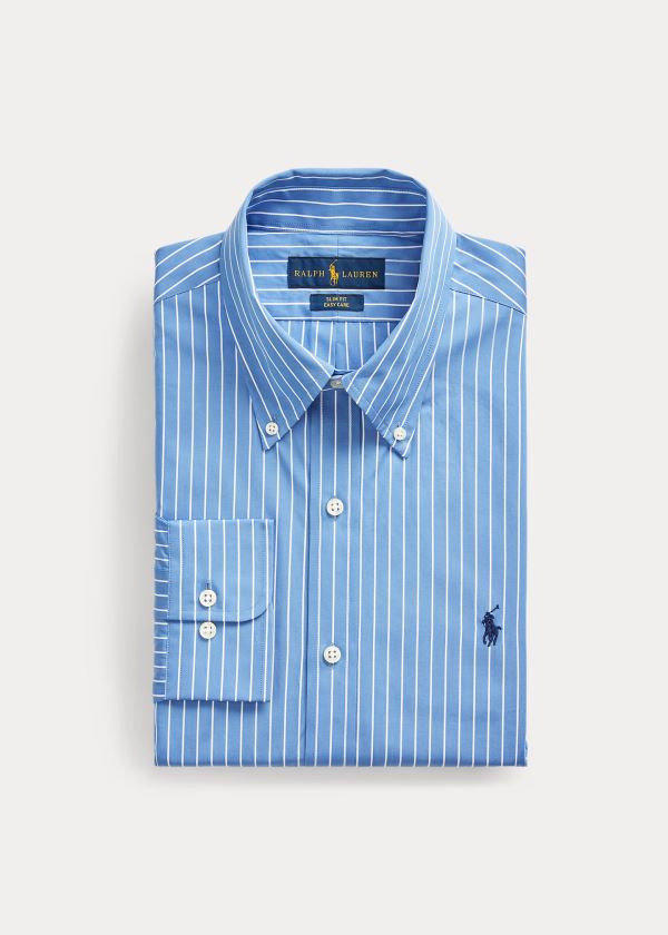 Koszule Ralph Lauren Slim Fit Striped Poplin Shirt Męskie Niebieskie Białe | QRVP6998