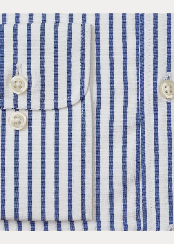 Koszule Ralph Lauren Slim Fit Striped Poplin Shirt Męskie Niebieskie Białe | BNTZ0654