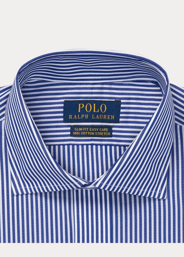 Koszule Ralph Lauren Slim Fit Striped Shirt Męskie Królewski Niebieski Niebieskie Białe | EMJL7377