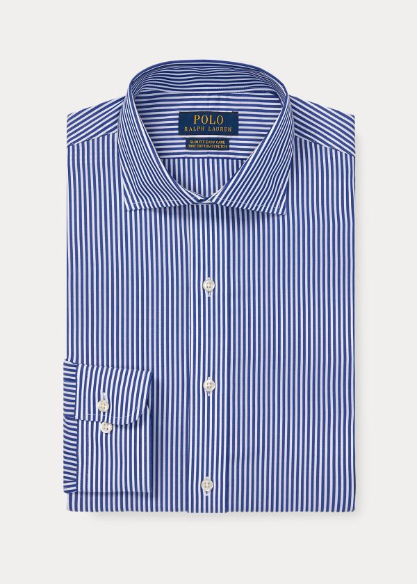 Koszule Ralph Lauren Slim Fit Striped Shirt Męskie Królewski Niebieski Niebieskie Białe | EMJL7377