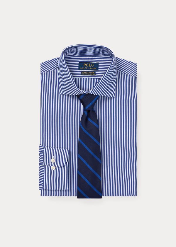 Koszule Ralph Lauren Slim Fit Striped Shirt Męskie Królewski Niebieski Niebieskie Białe | EMJL7377