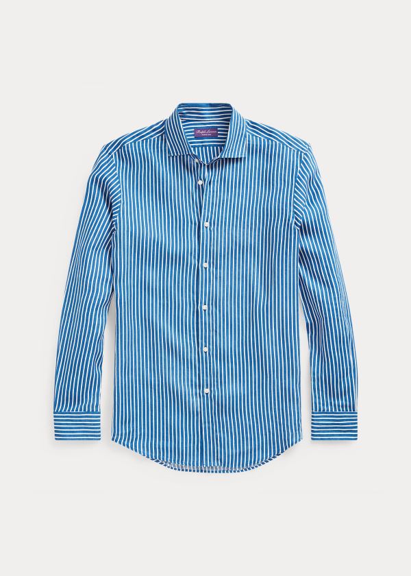 Koszule Ralph Lauren Stripe-Print Linen Shirt Męskie Niebieskie Białe | WQBE7230