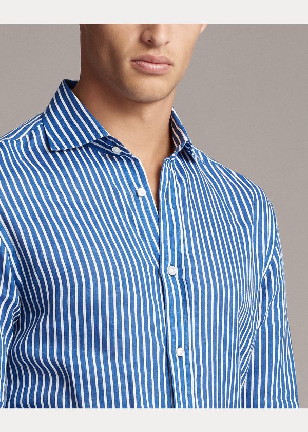 Koszule Ralph Lauren Stripe-Print Linen Shirt Męskie Niebieskie Białe | WQBE7230