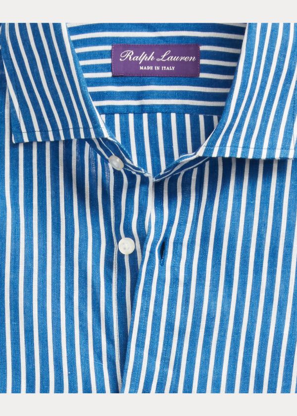 Koszule Ralph Lauren Stripe-Print Linen Shirt Męskie Niebieskie Białe | WQBE7230