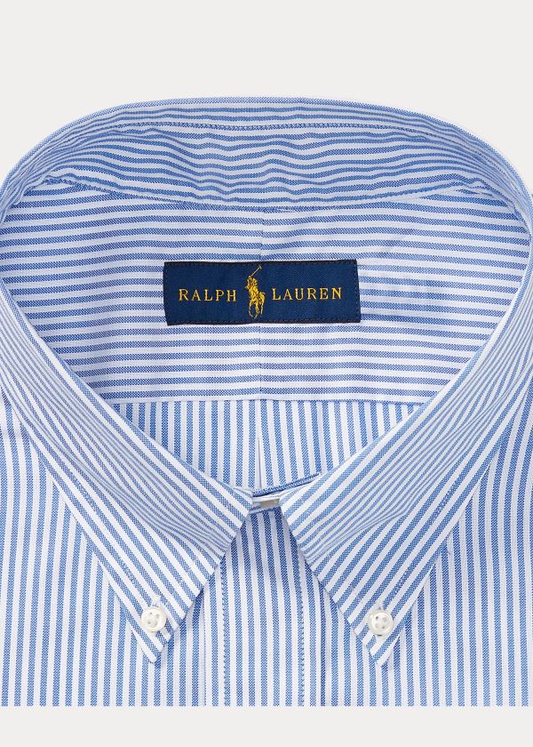 Koszule Ralph Lauren Striped Cotton Oxford Shirt Męskie Niebieskie Białe | UGOE9903