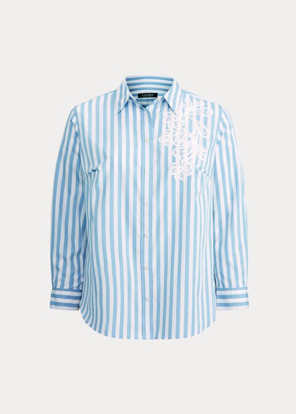 Koszule Ralph Lauren Striped Cotton Shirt Damskie Niebieskie Białe | KHMM2325