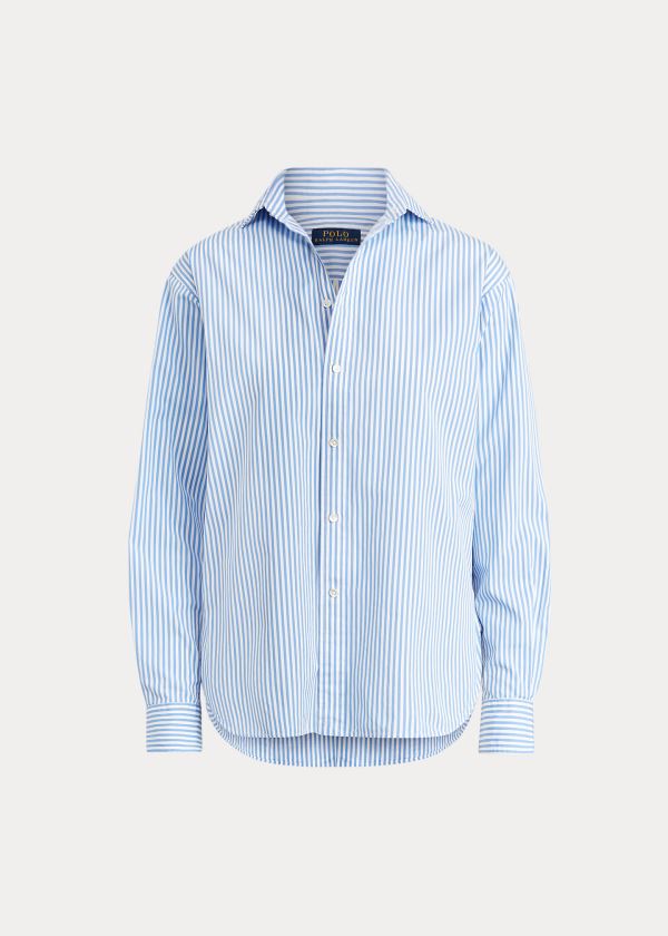 Koszule Ralph Lauren Striped Cotton Shirt Damskie Niebieskie Białe | EYOY7788