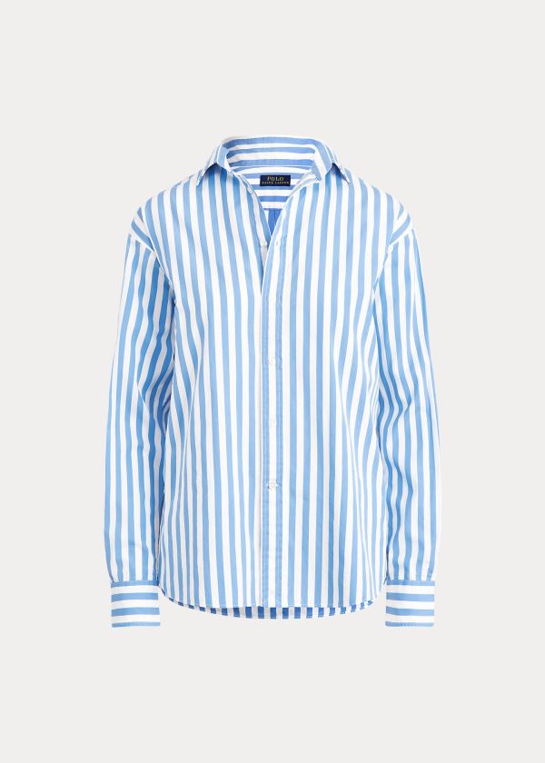 Koszule Ralph Lauren Striped Cotton Shirt Damskie Niebieskie Białe | MKNA3098