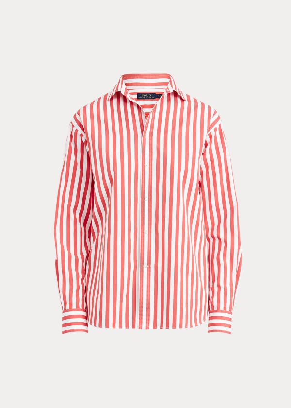 Koszule Ralph Lauren Striped Cotton Shirt Damskie Koralowe Białe | XAVY2363