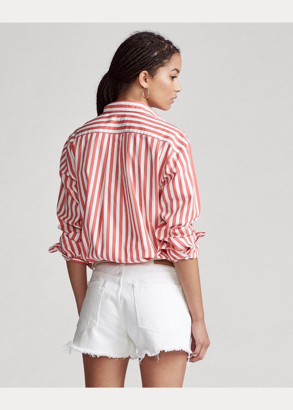 Koszule Ralph Lauren Striped Cotton Shirt Damskie Koralowe Białe | XAVY2363