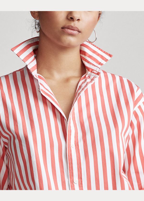 Koszule Ralph Lauren Striped Cotton Shirt Damskie Koralowe Białe | XAVY2363