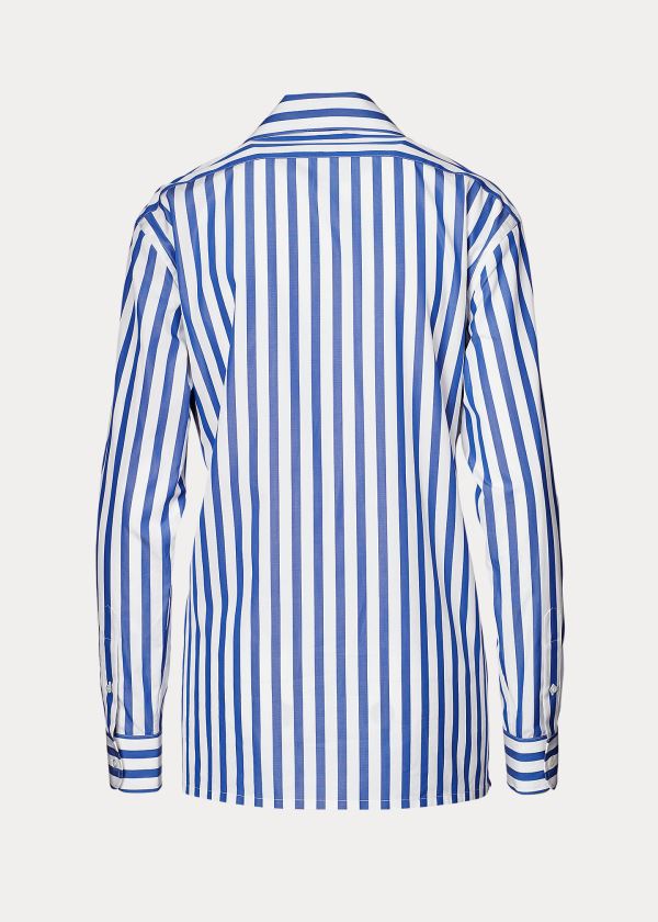 Koszule Ralph Lauren Striped Cotton Shirt Damskie Białe Niebieskie | TYBM6609