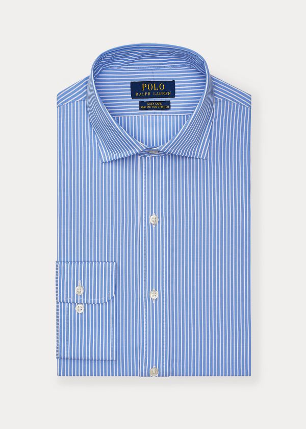 Koszule Ralph Lauren Striped Easy Care Stretch Poplin Shirt - All Fits Męskie Niebieskie Białe | SDSZ7628