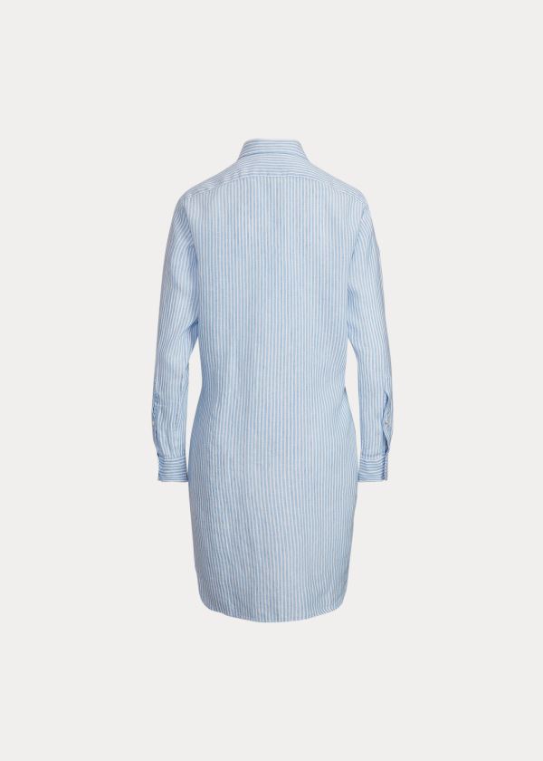 Koszule Ralph Lauren Striped Linen Tunic Damskie Niebieskie Białe | GXGS3832