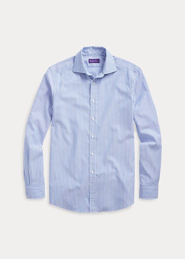 Koszule Ralph Lauren Striped Oxford Shirt Męskie Niebieskie | BEHG7328