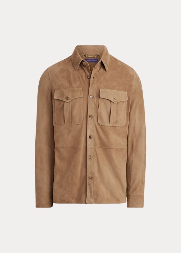 Koszule Ralph Lauren Suede Overshirt Męskie Głęboka Brązowe | NJEC1803