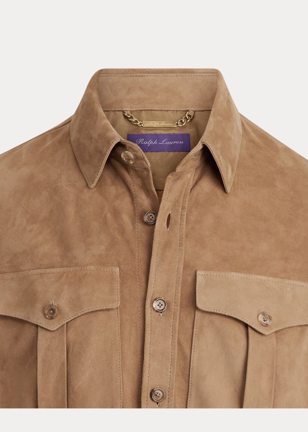 Koszule Ralph Lauren Suede Overshirt Męskie Głęboka Brązowe | NJEC1803