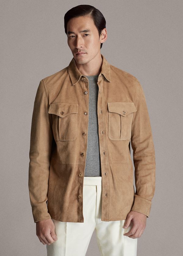 Koszule Ralph Lauren Suede Overshirt Męskie Głęboka Brązowe | NJEC1803