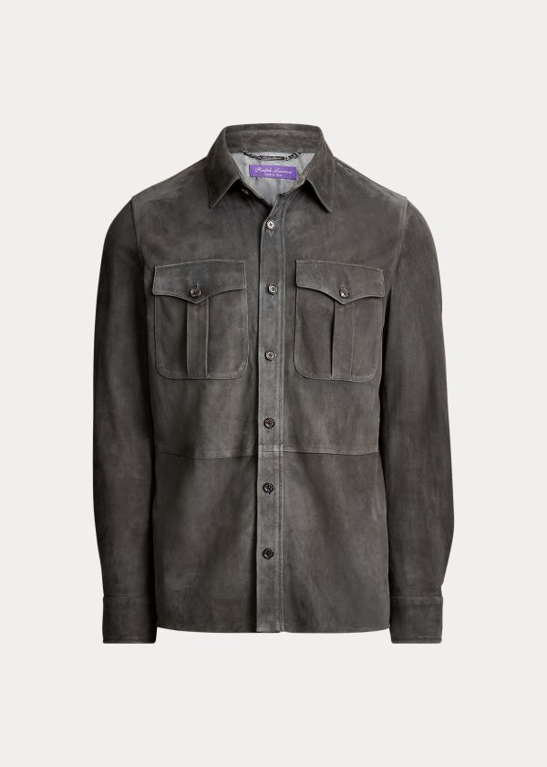 Koszule Ralph Lauren Suede Overshirt Męskie Ciemny Szare | DZFY4546