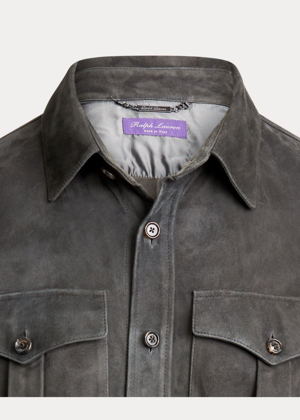 Koszule Ralph Lauren Suede Overshirt Męskie Ciemny Szare | DZFY4546