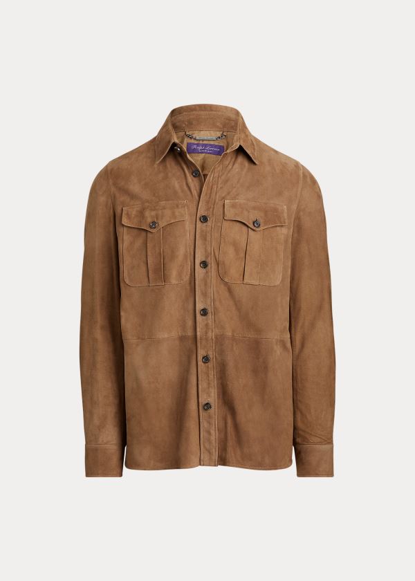 Koszule Ralph Lauren Suede Overshirt Męskie Khaki | UXWQ6198