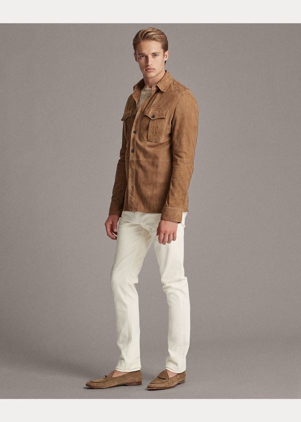 Koszule Ralph Lauren Suede Overshirt Męskie Khaki | UXWQ6198