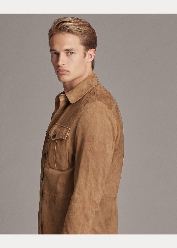 Koszule Ralph Lauren Suede Overshirt Męskie Khaki | UXWQ6198