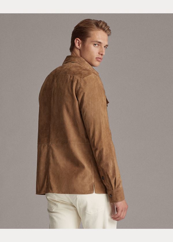 Koszule Ralph Lauren Suede Overshirt Męskie Khaki | UXWQ6198