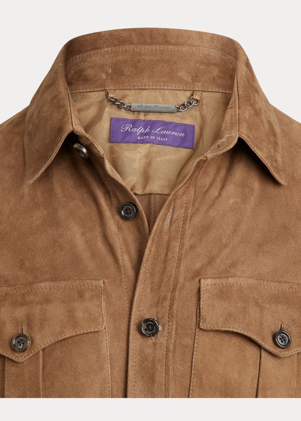 Koszule Ralph Lauren Suede Overshirt Męskie Khaki | UXWQ6198