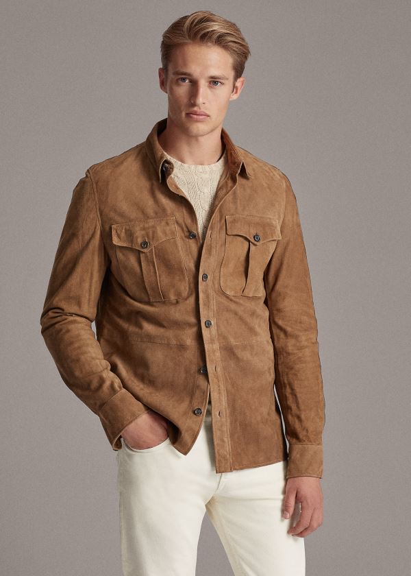 Koszule Ralph Lauren Suede Overshirt Męskie Khaki | UXWQ6198