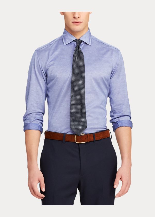 Koszule Ralph Lauren Tailored Fit Knit Shirt Męskie Niebieskie | HXGI3825