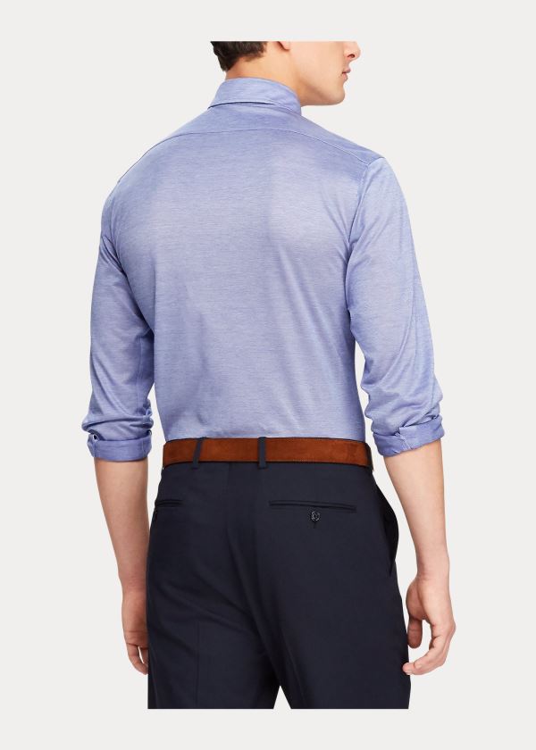 Koszule Ralph Lauren Tailored Fit Knit Shirt Męskie Niebieskie | HXGI3825