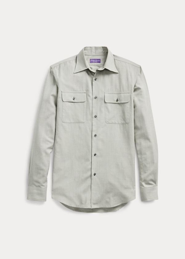 Koszule Ralph Lauren Tick-Weave Workshirt Męskie Szare Kremowe | YDKE7807