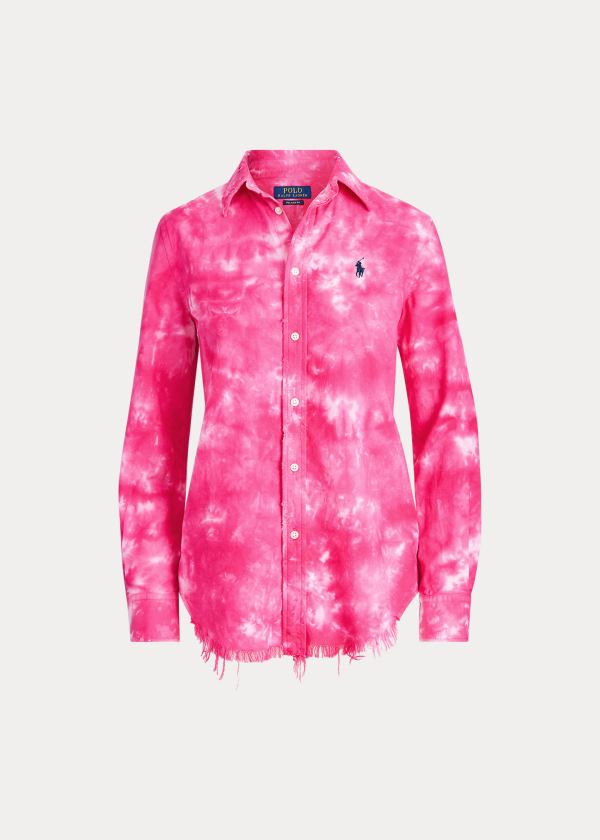 Koszule Ralph Lauren Tie-Dye Oxford Shirt Damskie Różowe | UFQA3421