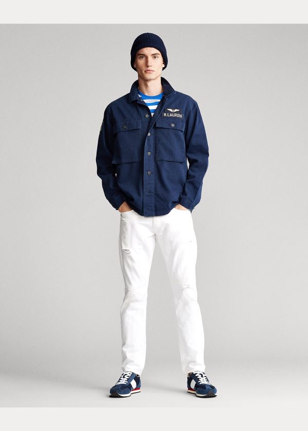 Koszule Ralph Lauren Washed Twill Overshirt Męskie Granatowe Kolorowe | USKM9708