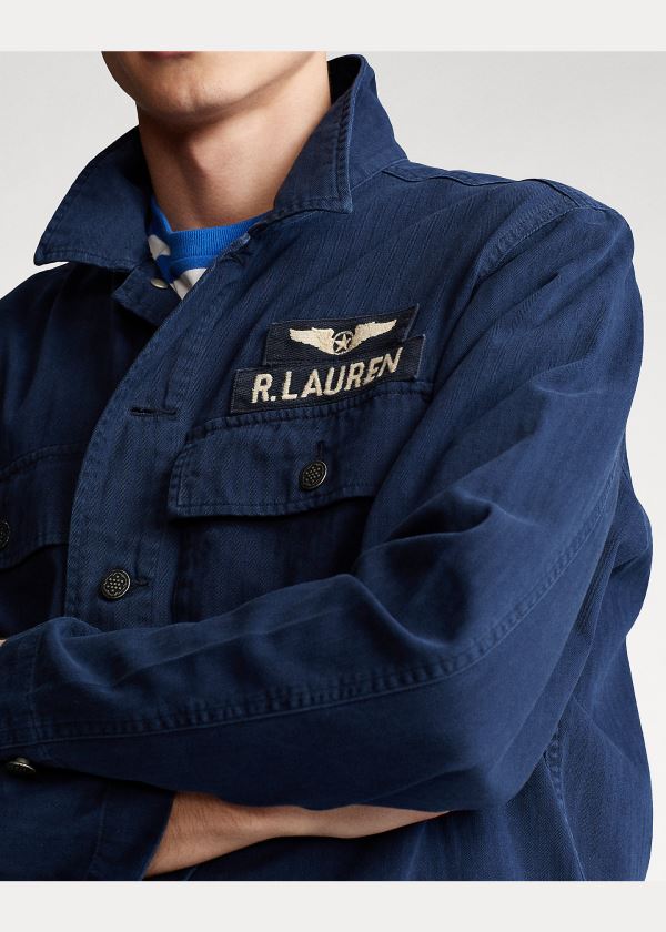 Koszule Ralph Lauren Washed Twill Overshirt Męskie Granatowe Kolorowe | USKM9708