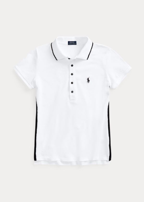 Koszulki Polo Ralph Lauren Beaded-Trim Polo Shirt Damskie Białe | RQPS4419