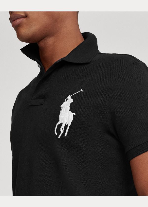 Koszulki Polo Ralph Lauren Big Pony Mesh Polo Shirt - All Fits Męskie Czarne | UXZO9951