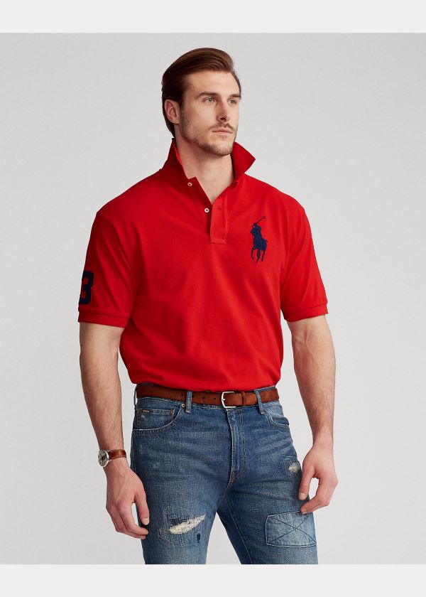 Koszulki Polo Ralph Lauren Big Pony Mesh Polo Shirt Męskie Czerwone | GXCU5672