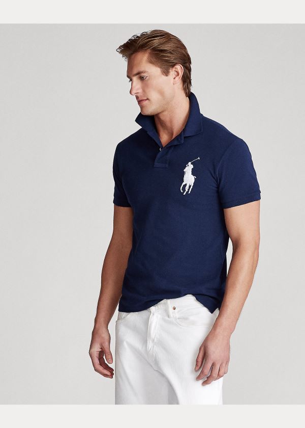 Koszulki Polo Ralph Lauren Big Pony Mesh Polo Shirt Męskie Granatowe | TGCC5791