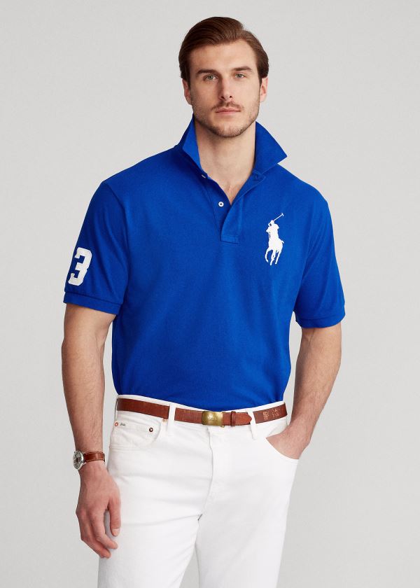 Koszulki Polo Ralph Lauren Big Pony Mesh Polo Shirt Męskie Niebieskie Królewski Niebieski | NIUJ9826